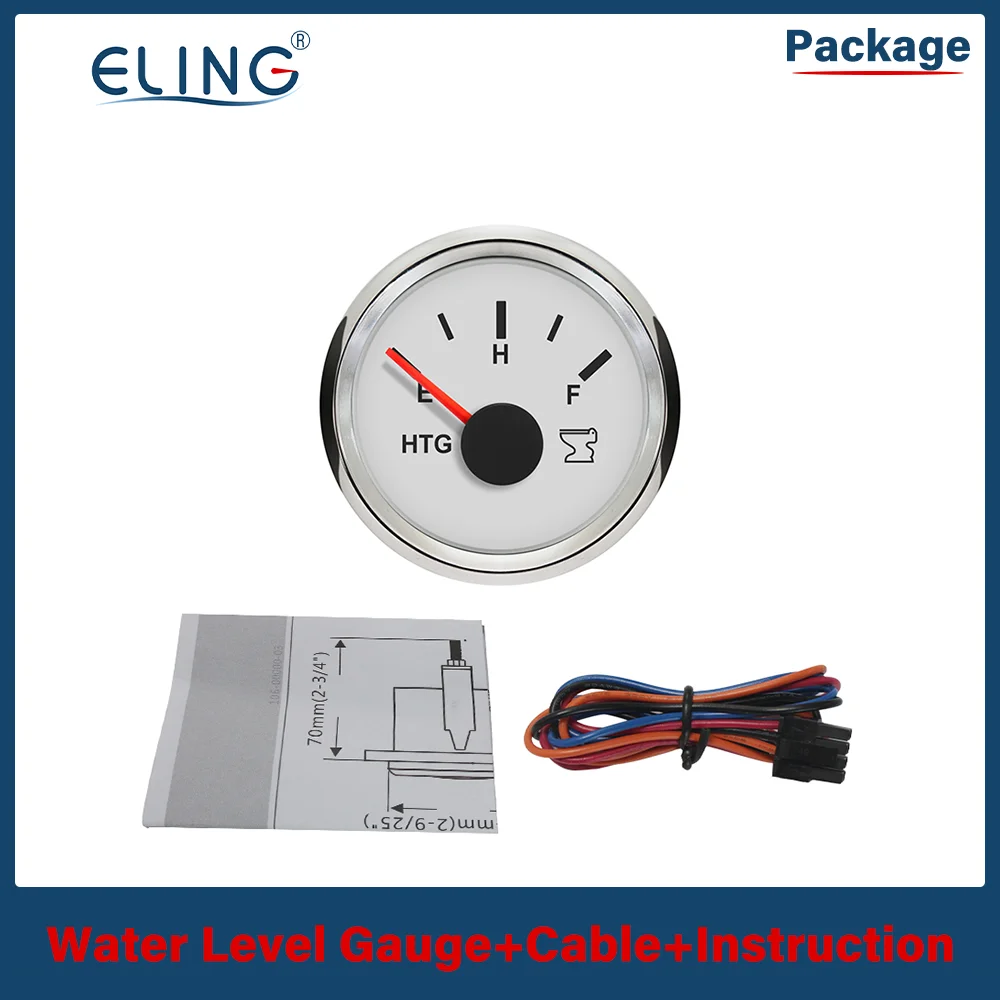 ELING 52mm Holding Tank Level Gauge 0-190ohm 240-33ohm Sewage Level Gauge for Boat RV with Red Backlight 12V 24V