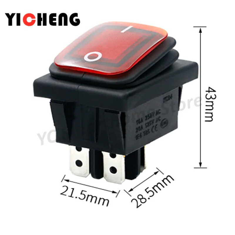 on off  KCD4 waterproof and oil proof switch four feet 2 file red green with lights six foot rocker power switch LED 12V 220V