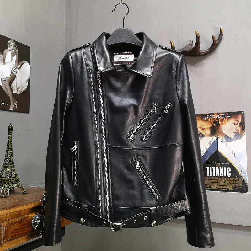 Genuine Leather Jacket Women Natural Real Sheepskin Ladies Coat Autumn Winter Motorcycle Zipper Soft Outerwear Female Plus Size