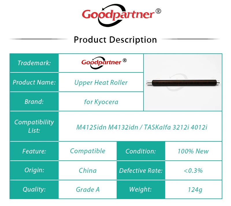 1X FK-6115 FK-6117 FK-7125 Fuser Upper Heat Roller for KYOCERA M4125idn M4132idn TASKalfa 3212i 4012i / M4125 M4132 3212 4012