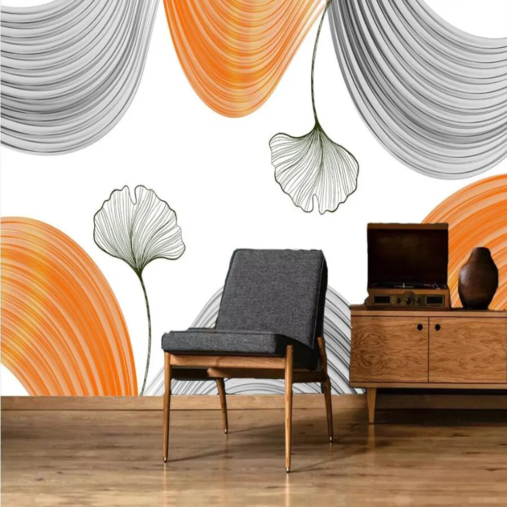 

milofi custom large mural wallpaper 3D abstract ink line mood fresh leaf background wallpaper mural