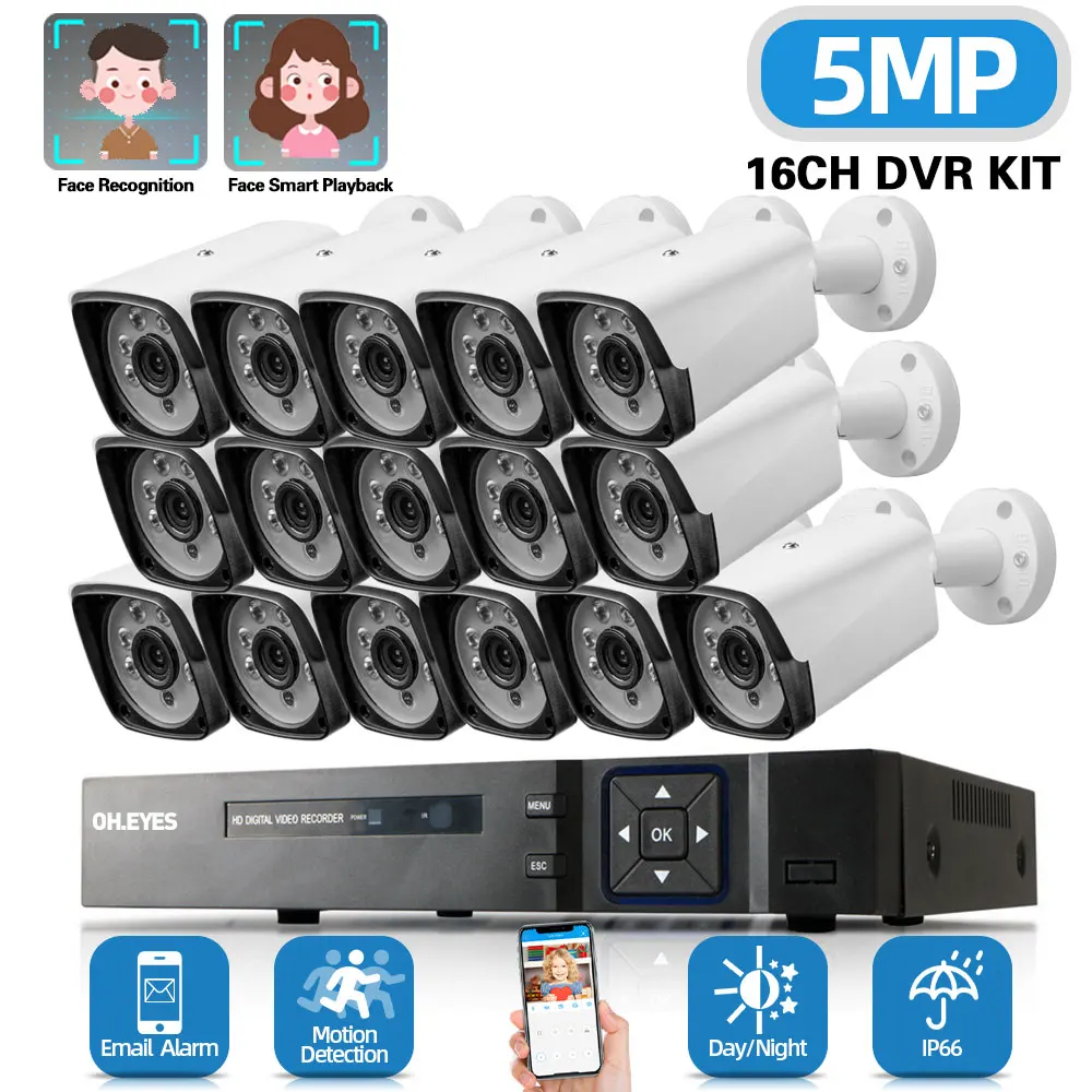 16 Channel CCTV DVR Security Cameras System Kit 5MP 8CH DVR Kit Outdoor Waterproof AHD Bullet Video Surveillance System Set P2P