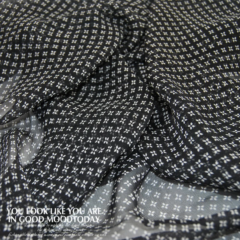 Silk Georgette Chiffon Fabric Dress Black and White Pattern Light Skirt Shirt DIY Patchwork Tissue