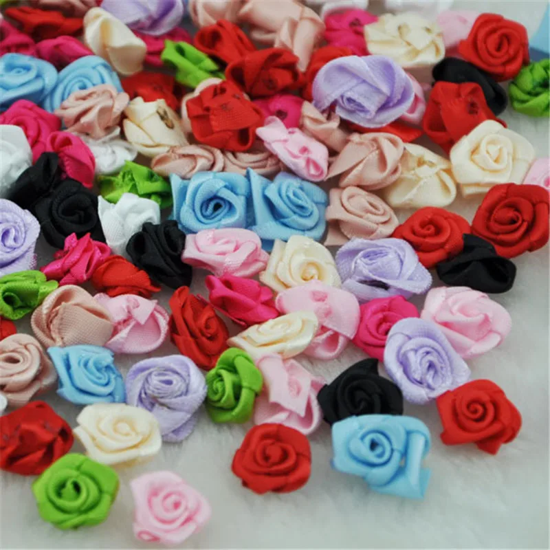 50pcs Satin Ribbon Flower Rose craft/wedding appliques Lots Colors B040