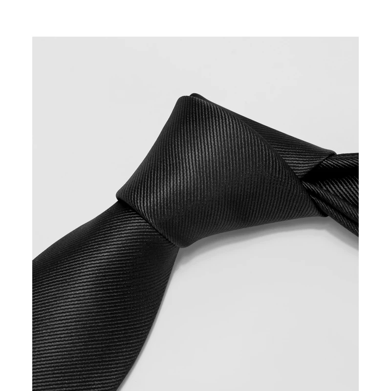 Solid Black Silk Polyester Tie For Men Brand Designer 8CM Wedding Business Fashion Luxury Dress Suit Necktie With Gift Box