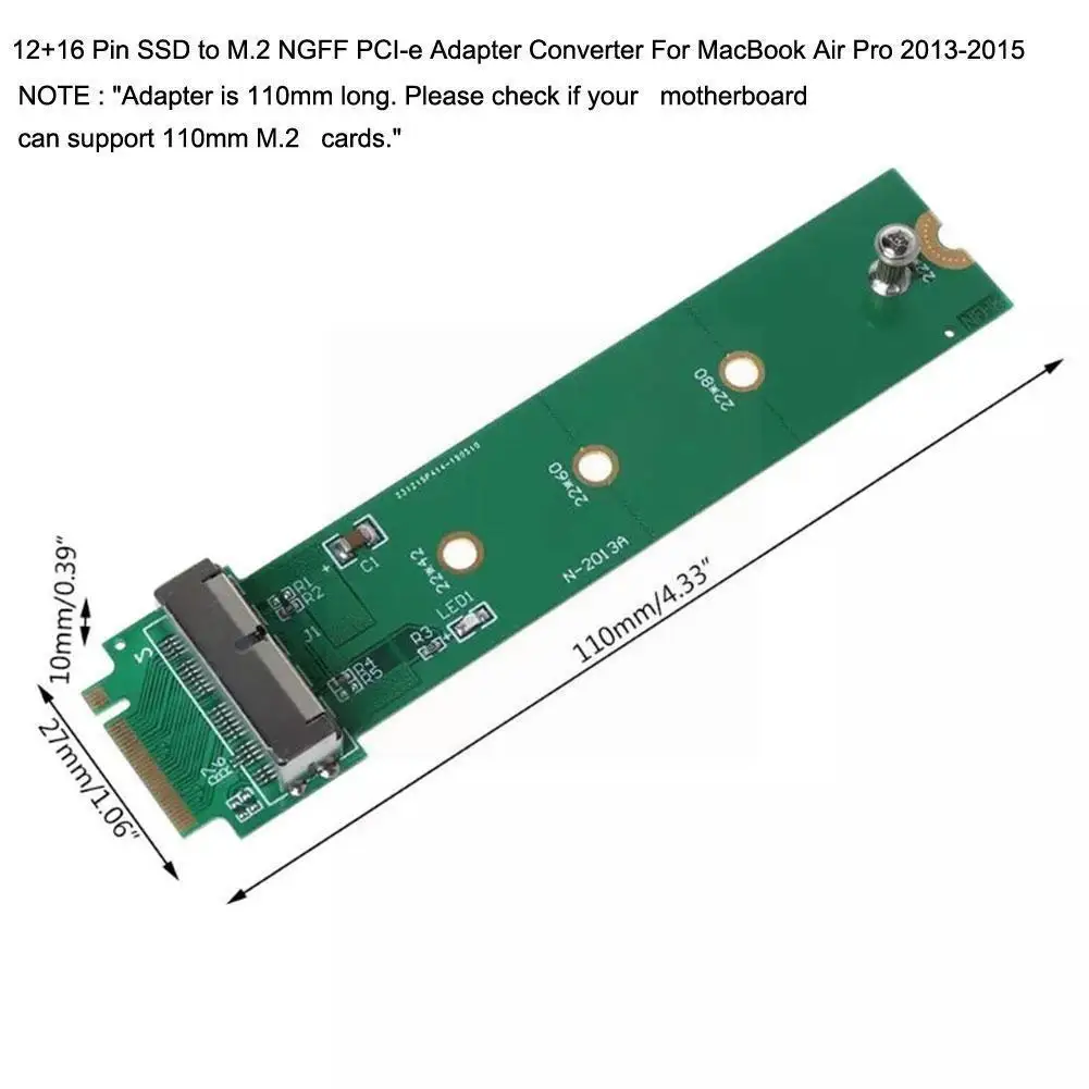 12+16 Pin SSD to M.2 NGFF PCI-e Adapter Converter For Apple Air Pro A1465 2013-2015 A1466 SSD R8J2