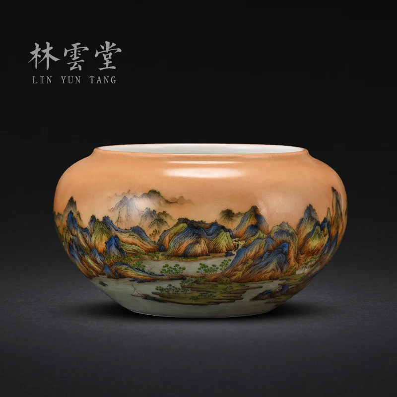 of a thousand li River and mountains enamel water cup tea wash Jingdezhen handmade ceramic tea ceremony decoration