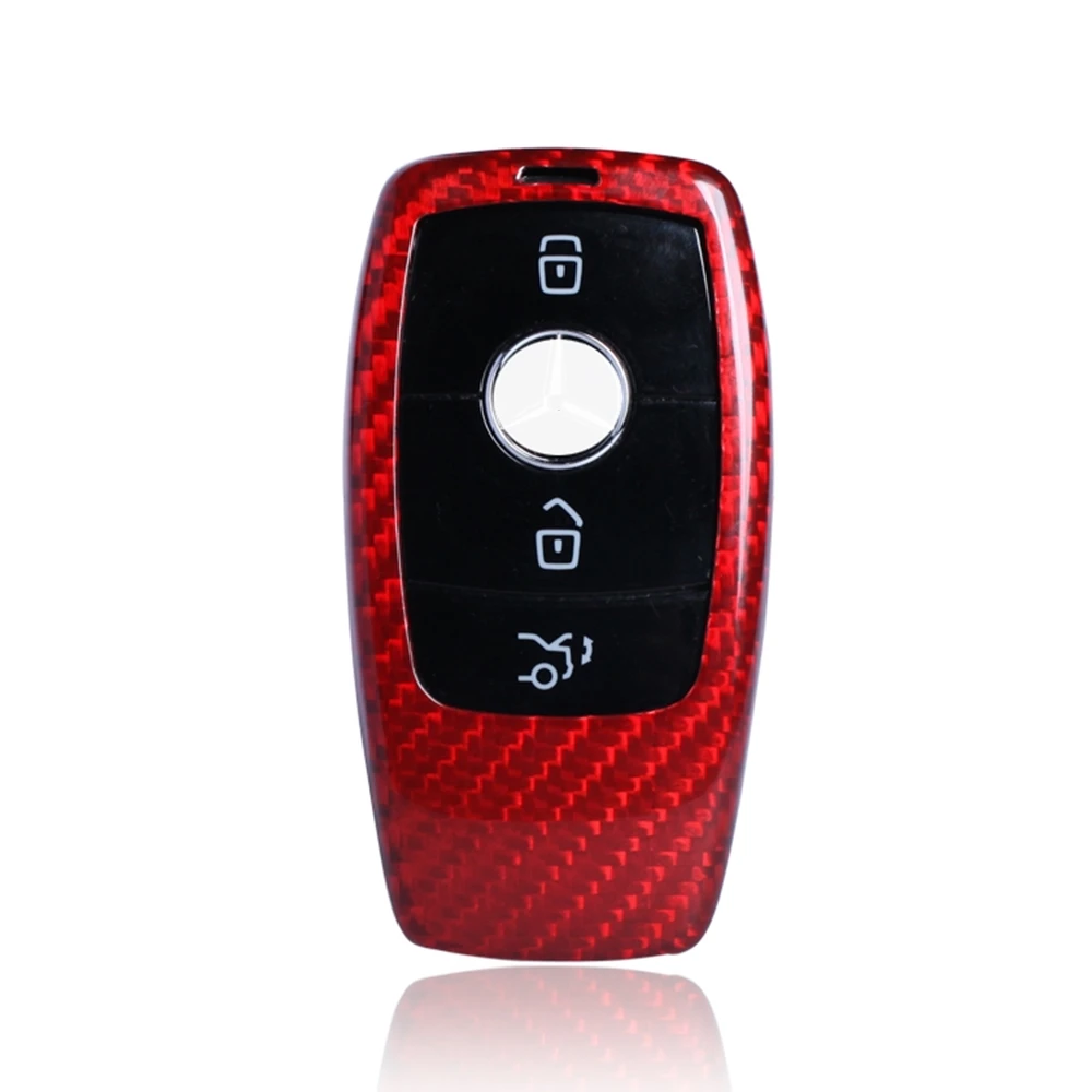 

For Mercedes Benz S/E Class W213 2016-2018 Carbon Fiber Black/Red Auto Remote Smart Key Shell Fob Cover Case Cap