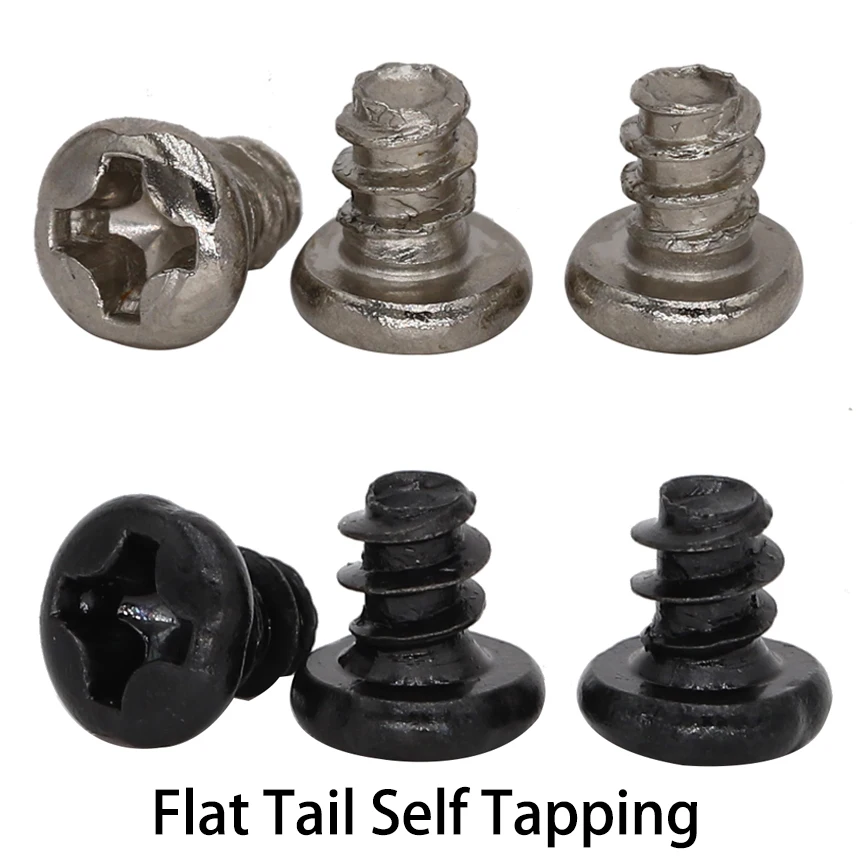 M1.4 M1.7 M2 M2.3 M2.6 M3 M3.5 M4 Black Nickel Plated Steel Phillips Cross Pan Round Head Flat Tail Self Tapping Micro Screw