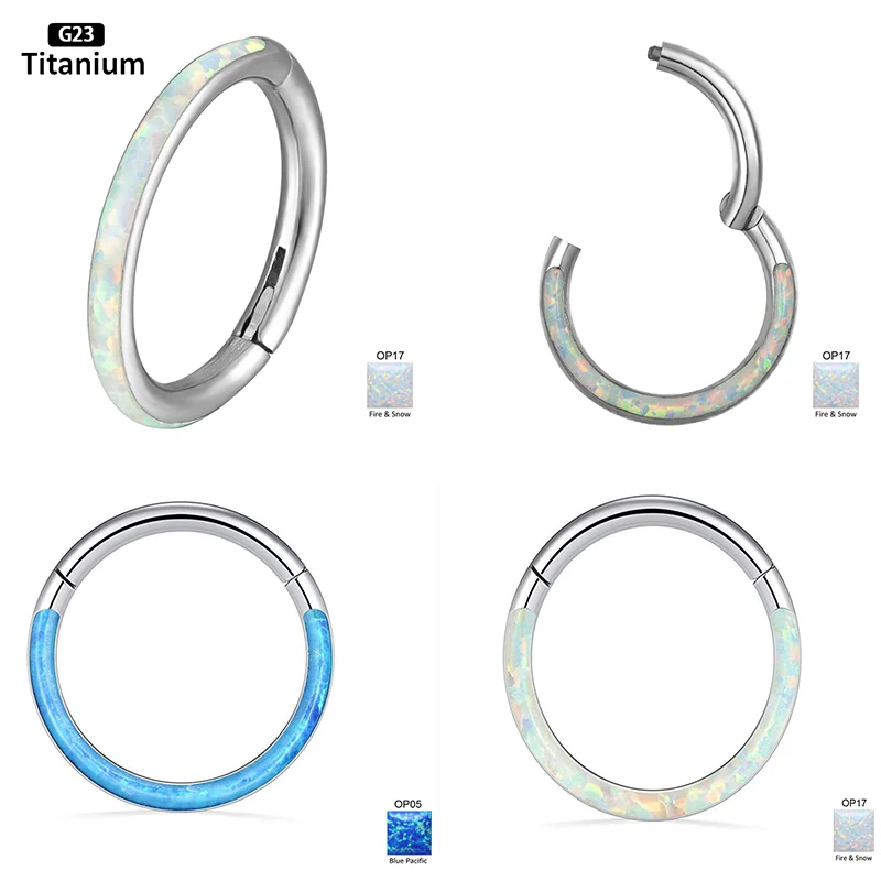 G23 Titanium Piercing Septum Nose Ring Opal Stone Hight Segment Rings Open Anti-allergic Piercing Nose Earring Piercing Jewelry