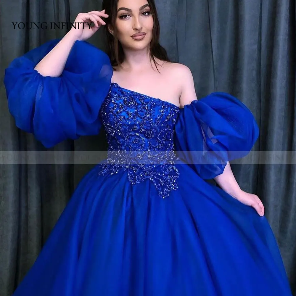 Vestido de fiesta de una línea azul, Mangas desmontables, vestido de noche largo y elegante, estilo de Arabia Saudita, Gala hecha A medida, novedad de 2024