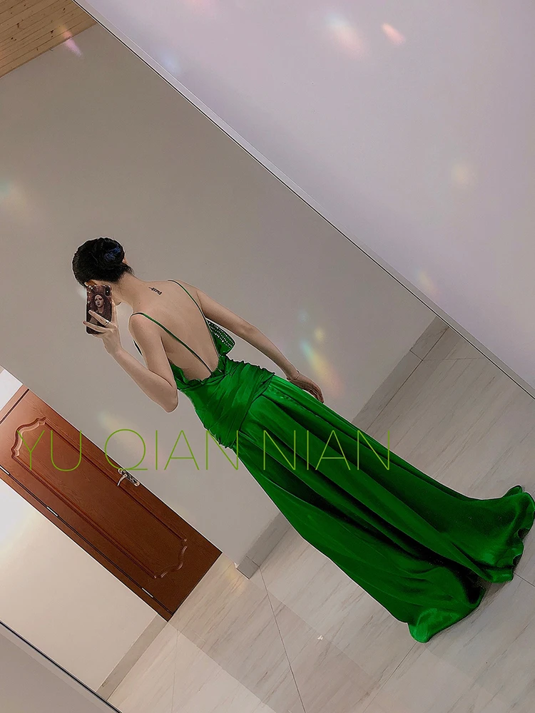 Atonement Green Skirt V-Neck Retro Thin Suspender Dress Vacation Backless  Hollow Out Long Skirt Temperament Grace Formal Dress - AliExpress
