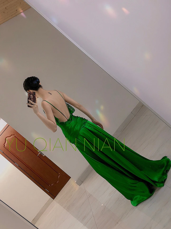 Atonement Green Skirt V-Neck Retro Thin Suspender Dress Vacation Backless  Hollow Out Long Skirt Temperament Grace Formal Dress - AliExpress 200000345