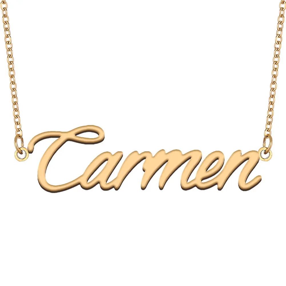 

Carmen Nameplate Necklace for Women Personalized Stainless Steel Jewelry Gold Plated Name Pendant Femme Mothers Girlfriend Gift