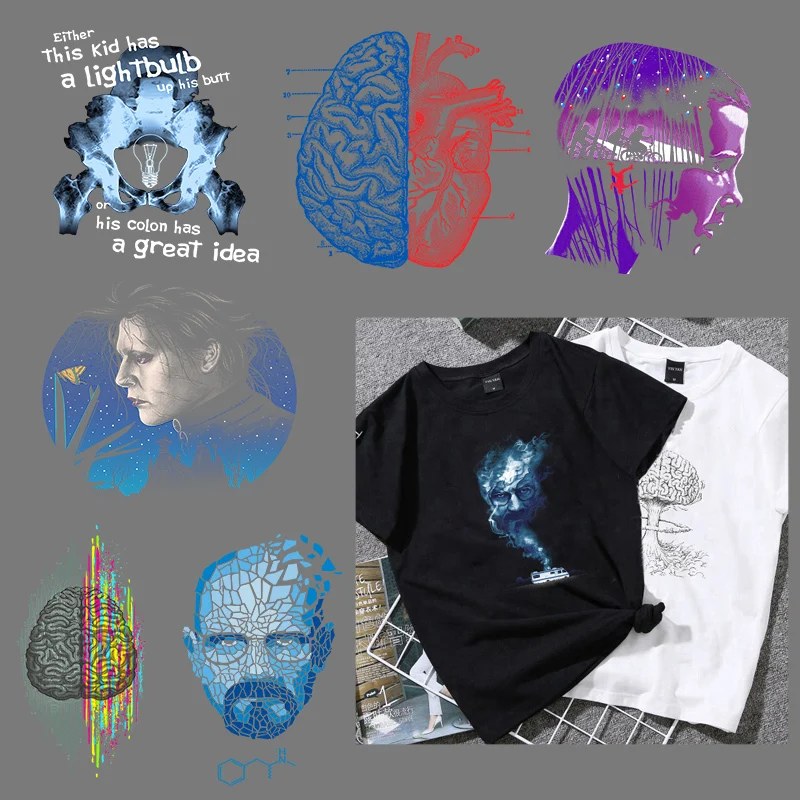 Red Heart Iron-on Transfer Vynil Heat Transfer Punk Brain Ironing Stickers T-shirt Thermal Patches For Clothing DIY Head Sticker