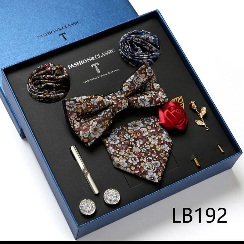 Hochwertige Geschenkbox für Feiertage, 7,5 cm, blaues Blumenmuster, Einstecktuch, Manschettenknöpfe, Krawattenclip, Krawatte für Herren, Geburtstagsgeschenk – Detail 30