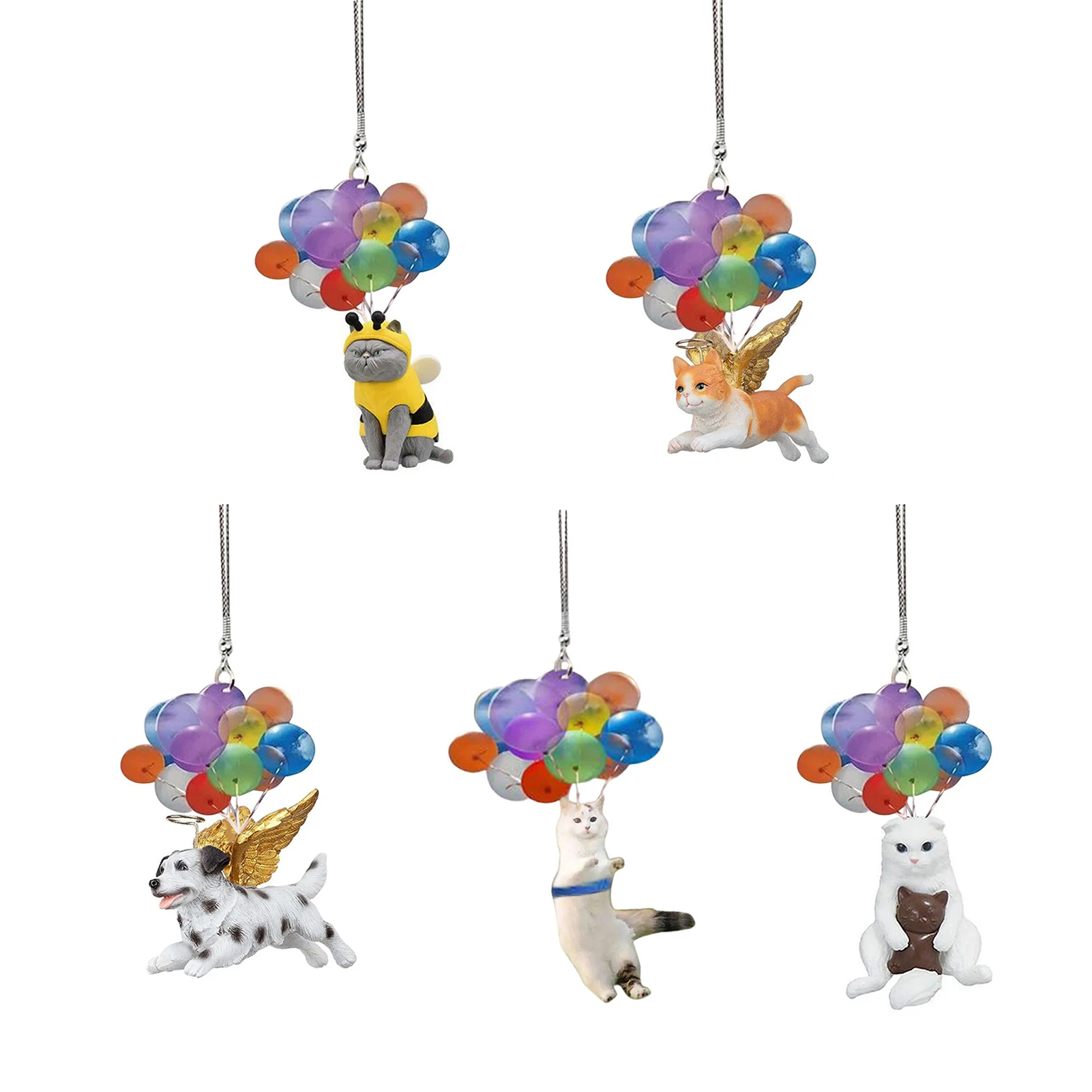 Cute Cats Dogs With Ballons Car Hanging Ornament Colorful Balloon Car Interior Deco Various Patterns Cartoon Adorable Pendant