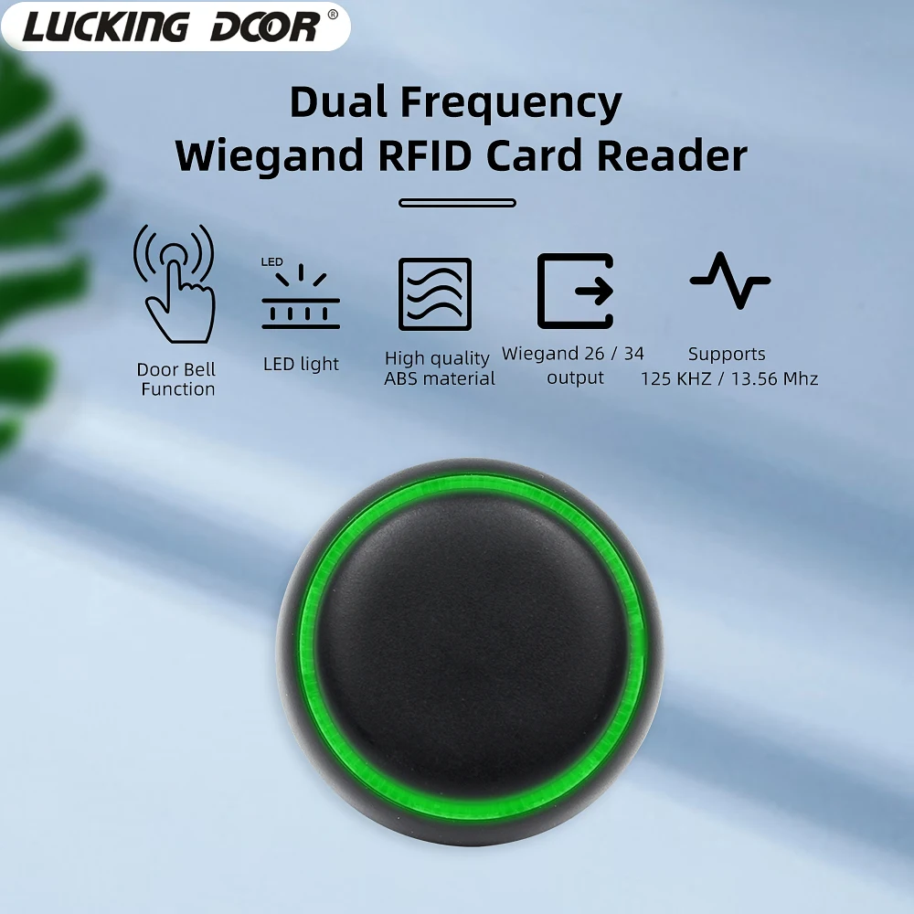 

Dual Frequency Card Reader Supports 125kHz And 13.56MHz WG26 / 34 Output RFID Mini Access Card Reader With Door Bell