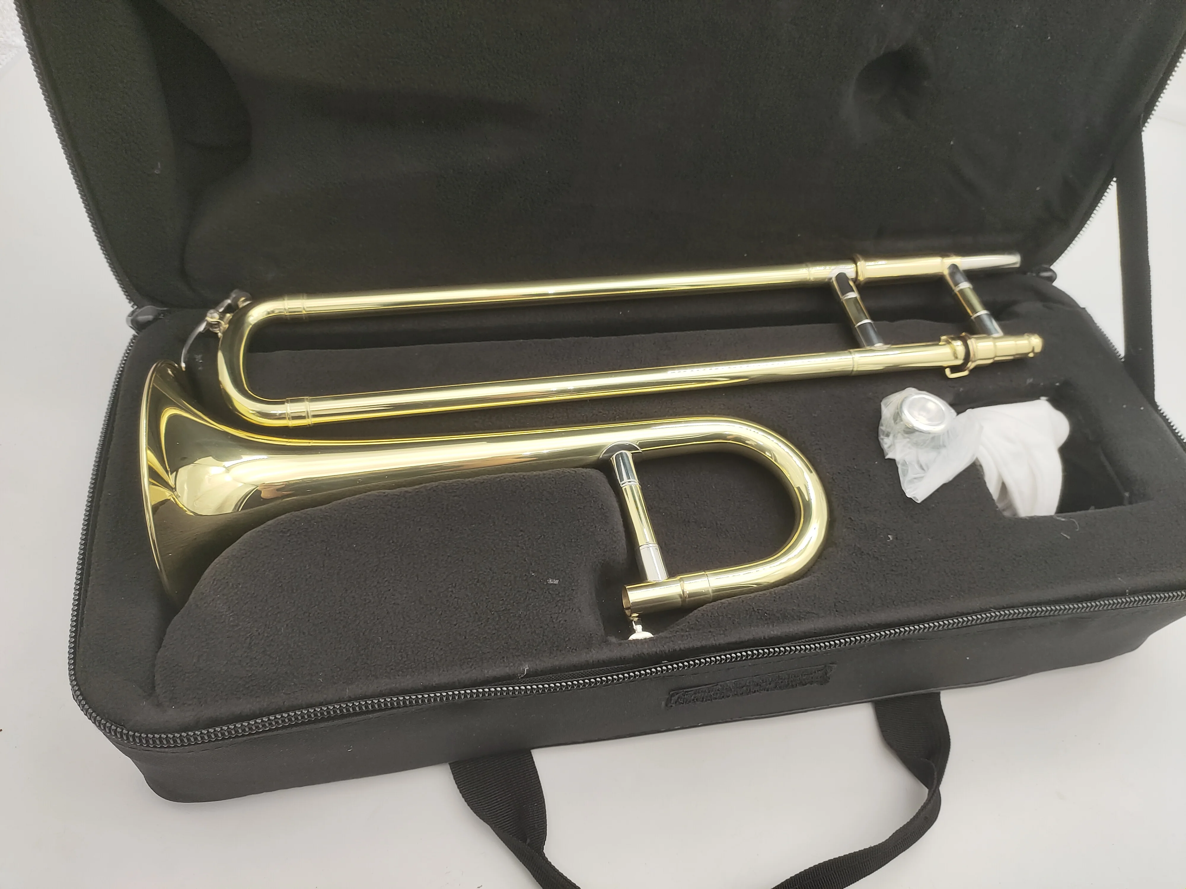 New Arrival B Flat Trombone Brass Plated with case,gloves, wind instruments Free Shipping