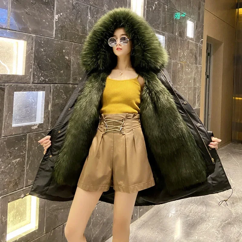 Winter Thick Warm Parkas Women Mink Detachable Inner Fur One Coat Long FauxFur Mink Cotton Jackets Female Hooded Chaquetas Mujer