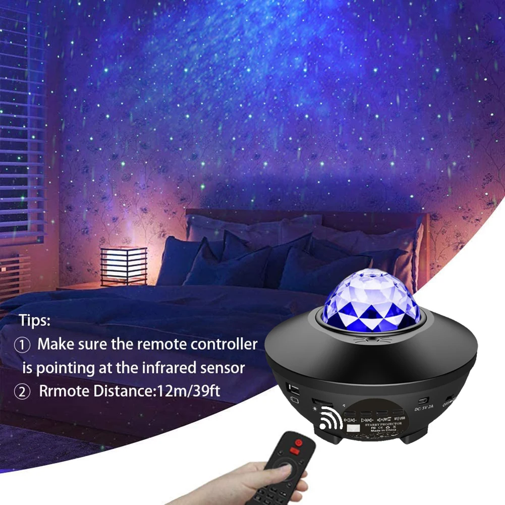 LED Star Galaxy Projector Ocean Wave Night Light USB Charging Remote Rotating Starry Sky Porjector Decoration Bedroom Lamp Gifts