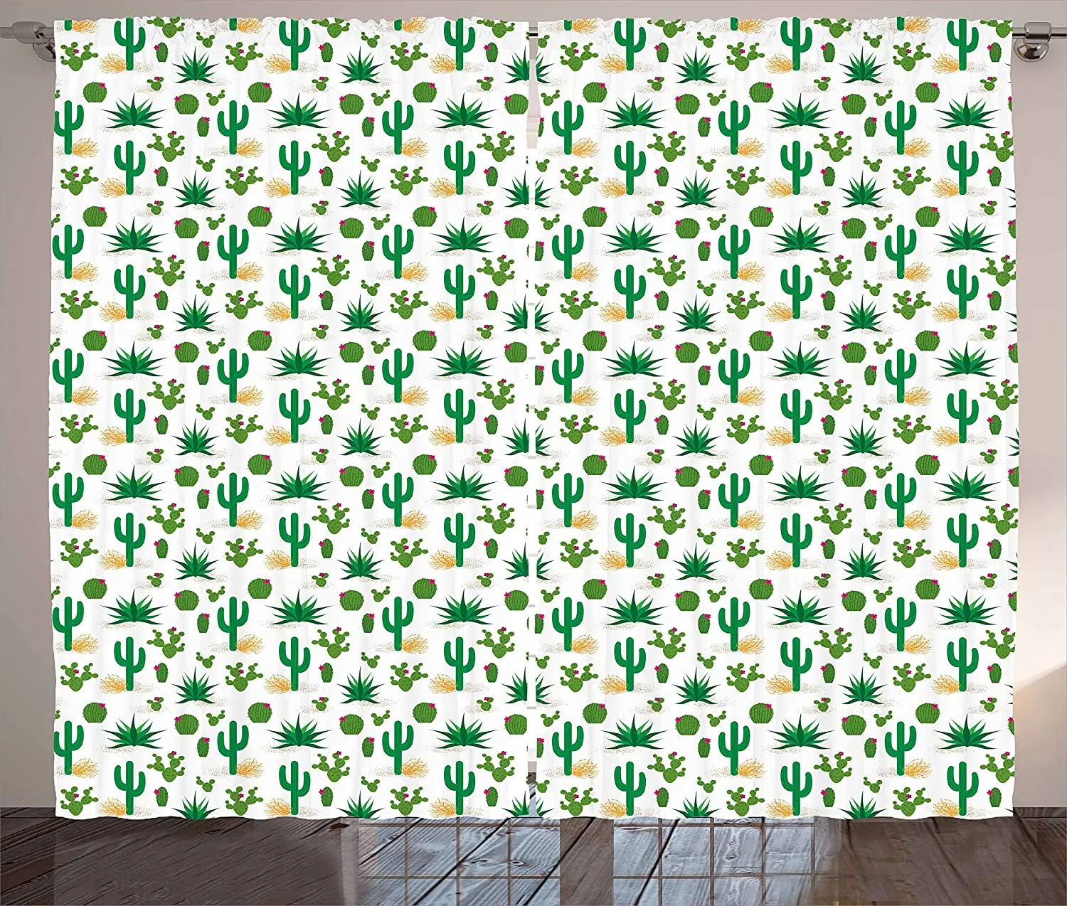 

Southwestern Blackout Curtains Cactus Pattern with Agave Saguaro Prickly Pear Succulent Plants and Tumbleweed Window Curtain