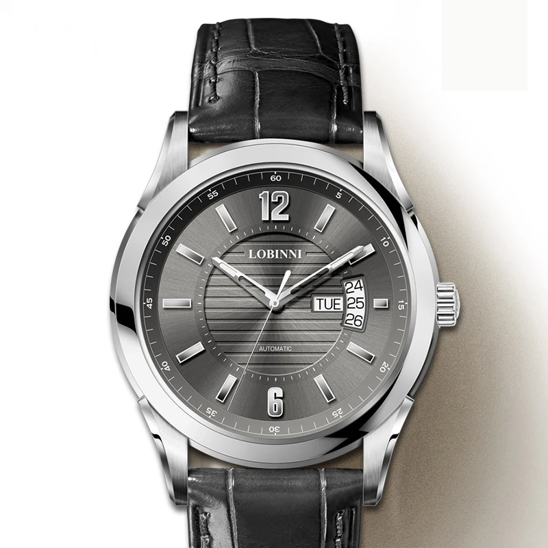 LOBINNI العلامة التجارية الفاخرة الرجال ساعة الرجال الياقوت الزجاج مقاوم للماء ساعة ميوتا التلقائية الميكانيكية ساعات المعصم ساعة التقويم