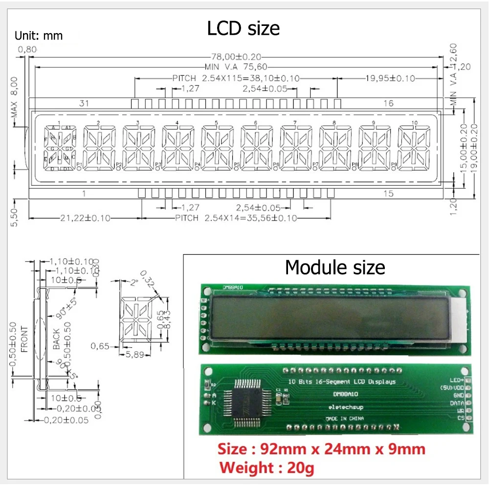 Modulo Display LCD DM8BA10 SPI modulo LED modulo 10 Bit 16 segmenti tubo segmento digitale con retroilluminazione blu TM1622 Chip