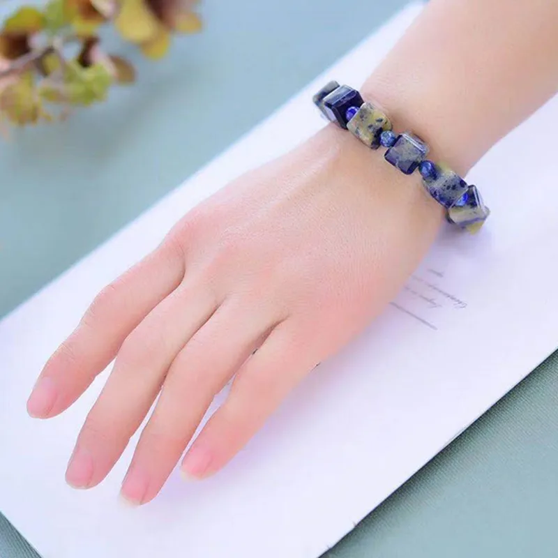 Natural Blue Stone Sodalite cube Bracelet Crystal Quartz Healing Women Men Jewelry Gift