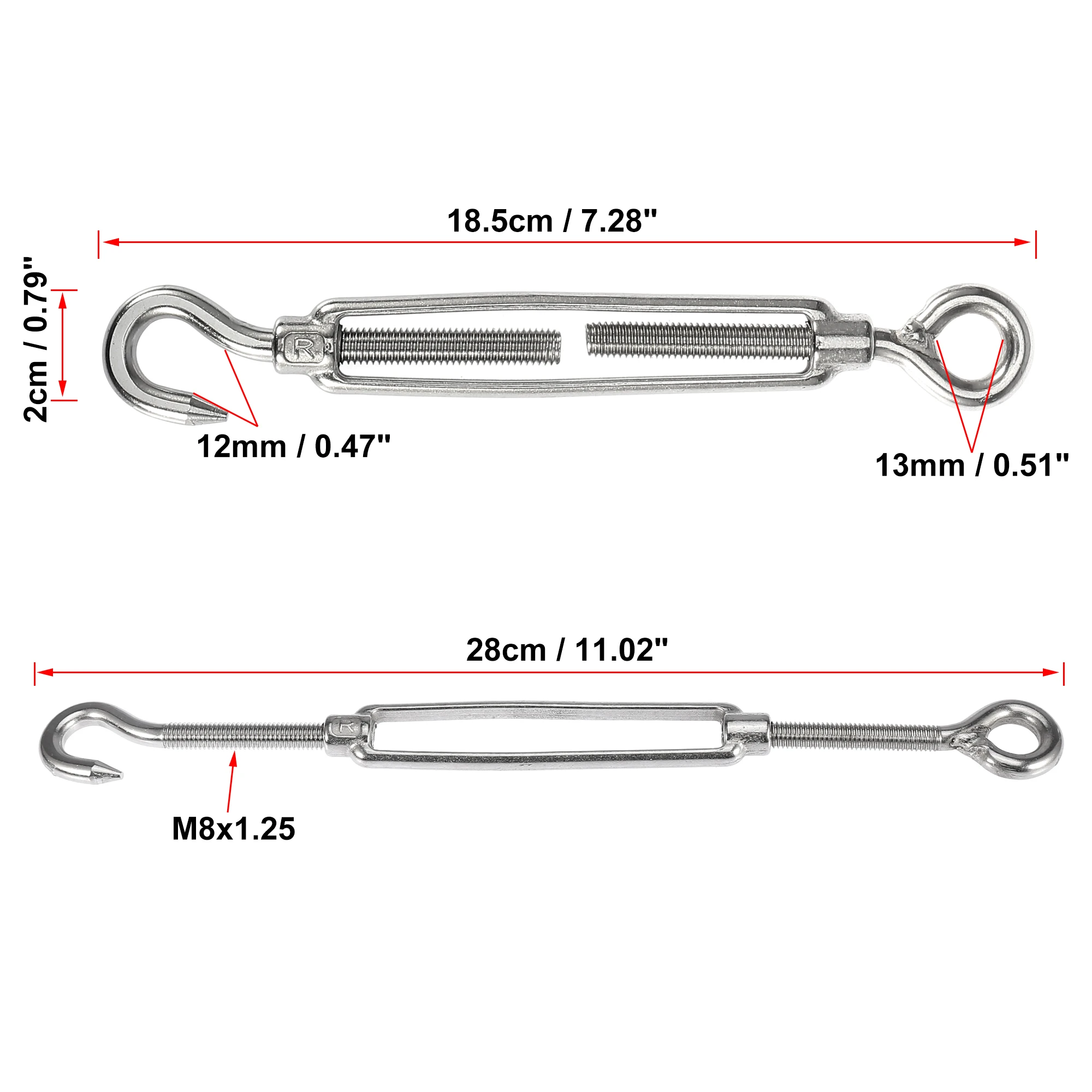 Uxcell M8 304 Stainless Steel Chain Rigging Hook Eye Turnbuckle Wire Rope Cable Tension Oc Oo Cc Type Sun Shade Sail Fixing Kit