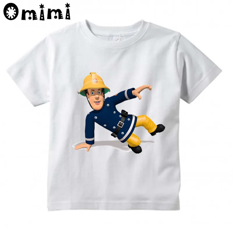 Sam Fireman Firefighter Design T Shirt Boys/Girls Great Kawaii Short Sleeve Tops Children\'s Kids Funny T-Shirt,ooo3062