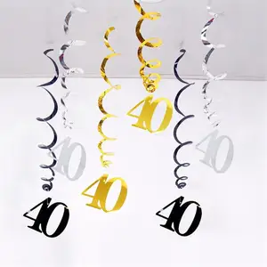 دوامات عيد ميلاد حلزونية ، زخارف معلقة ، ذهبي أسود فضي ، 18 21 25 30 40 50 60 70 80 90 سنة ، زينة عيد ميلاد ، 6 قطع لكل عبوة أعلى 10 مبيعات الديكور 80s - No4