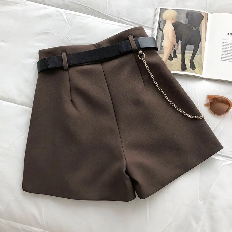 2021 New Casual Comfortable Elegant Wild Shorts With Belt Women\'s Woolen Shorts Autumn Winter Slim Wide Leg A-line Shorts