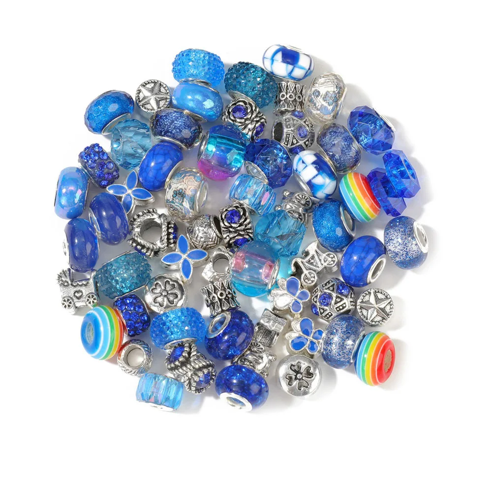 60pcs Mix Colorful European Spacer Charms Beads Kit for Jewelry Making Fit Charm Bracelet Big Hole Bead DIY Handmade Findings