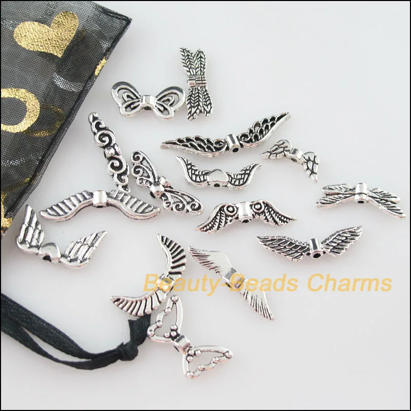 30Pcs Mixed Tibetan Silver Color Wings Charms Pendants For Jewelry Craft DIY