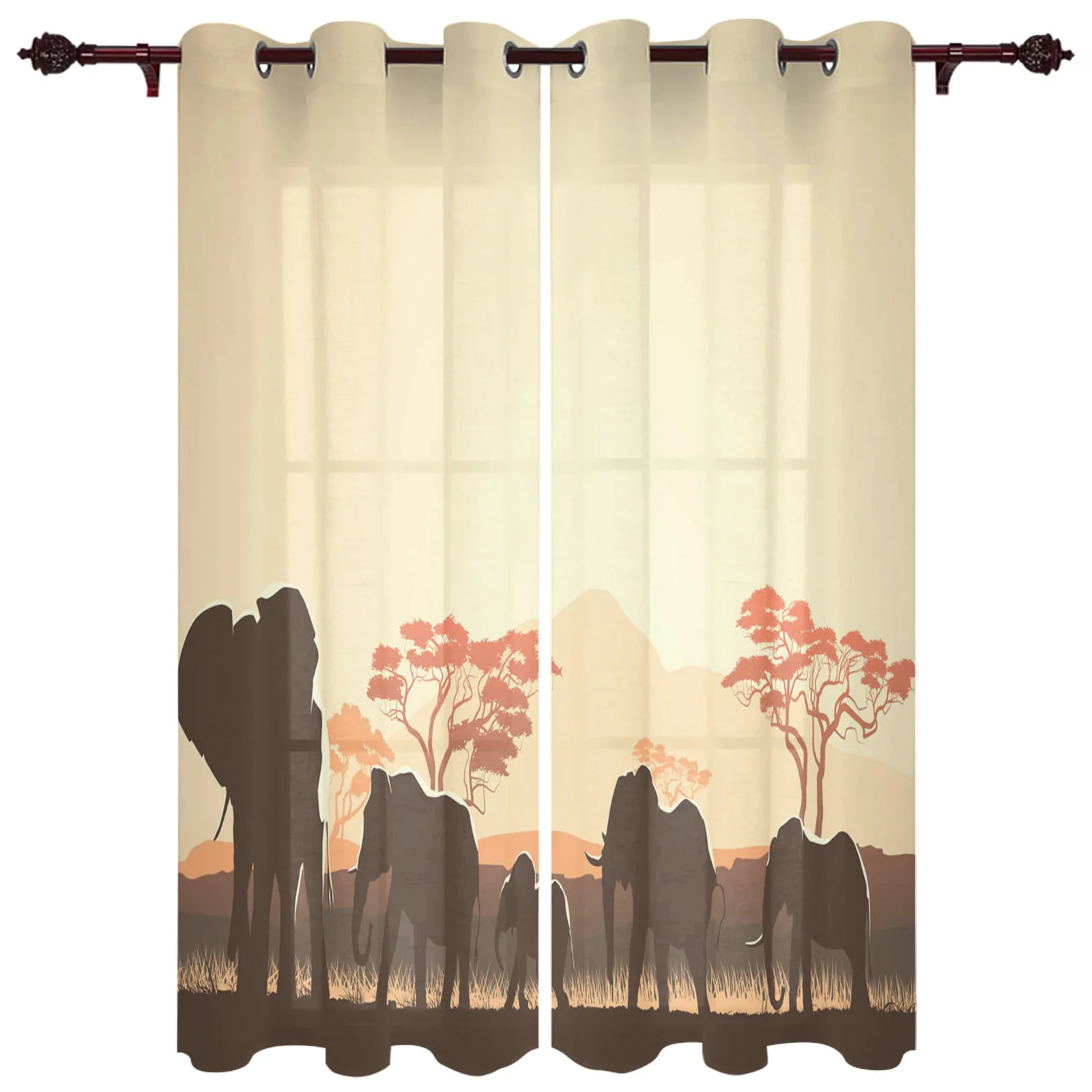 Elephant Trees Grass Kitchen Curtain Kids Bedroom Living Room Balcony French Windows Curtain Fabric Pergola Bathroom