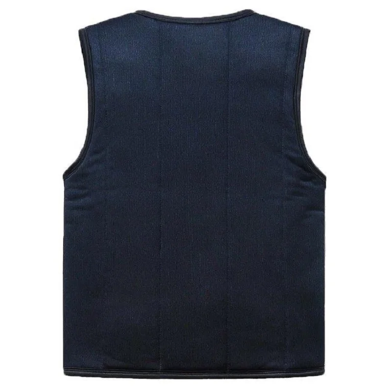 WBDDT Waistcoat Men Sleeveless Fleece Vest Argyle Jacket Mens Warm Vest Winter Thick Male Vests Old Men Loose Blue Drops