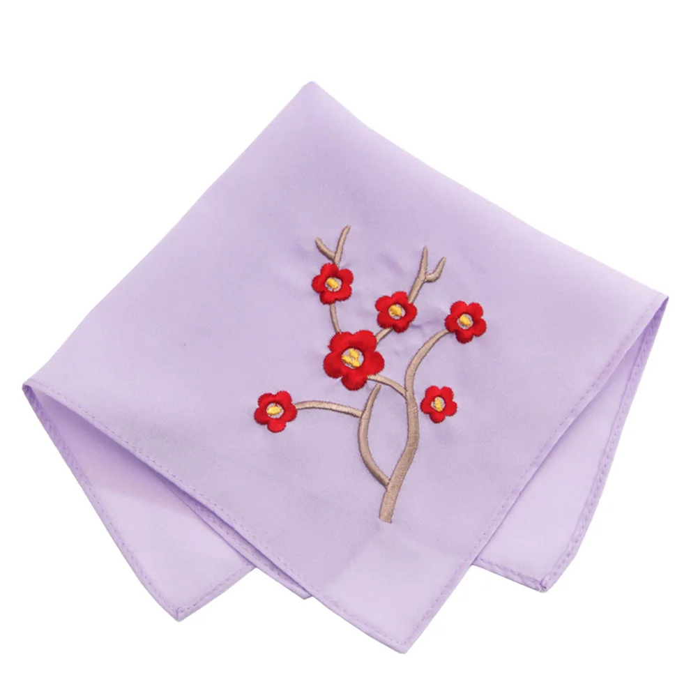 2 pçs feminino hankies bordado flor hanky floral sortido senhoras menina lenço tecidos acessórios roxo