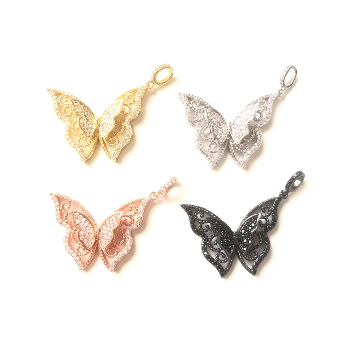 5pcs Double Butterflies Charm for Women Bracelet Clear Rhinestone Paved Silver-Plated Pendants for Necklace Jewelry Craft Making