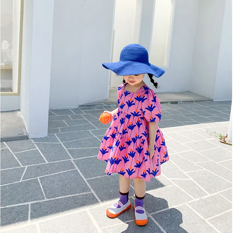 Summer Girls Dress Fashion Bright Bright Color Flower Dresses Big Large Loose Cute For Girls Dresss Baby Kids Children\'S Clothes