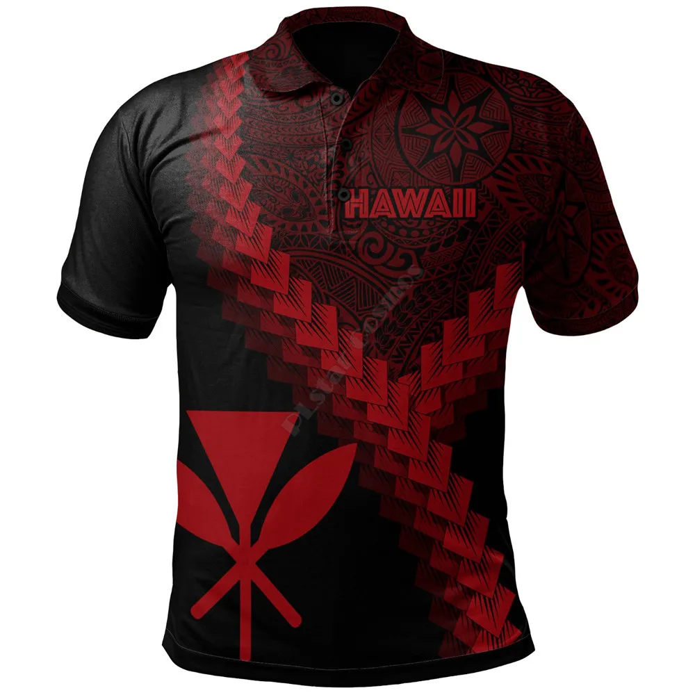 Hawaii Kanaka Polo Shirt Coat Of Arms With Polynesian Tattoo Summer 3D Printed Polo Shirt Men for Women Short Sleeve T-shirt 04