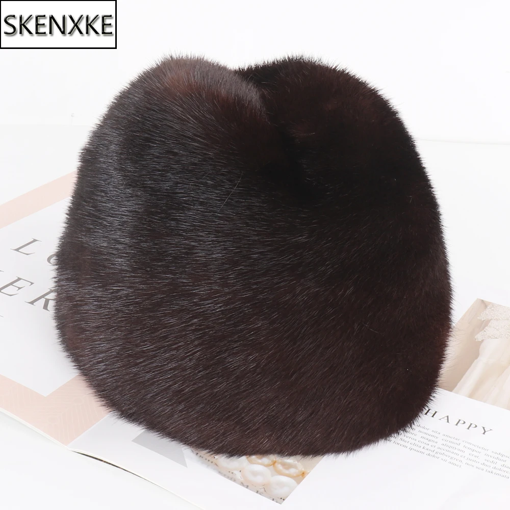 

Hitht Quality Men Winter Warm Real Mink Fur Hat Natural Full Pelt Mink Fur Cap Luxury Gentleman 100% Genuine Mink Fur Bomber Hat