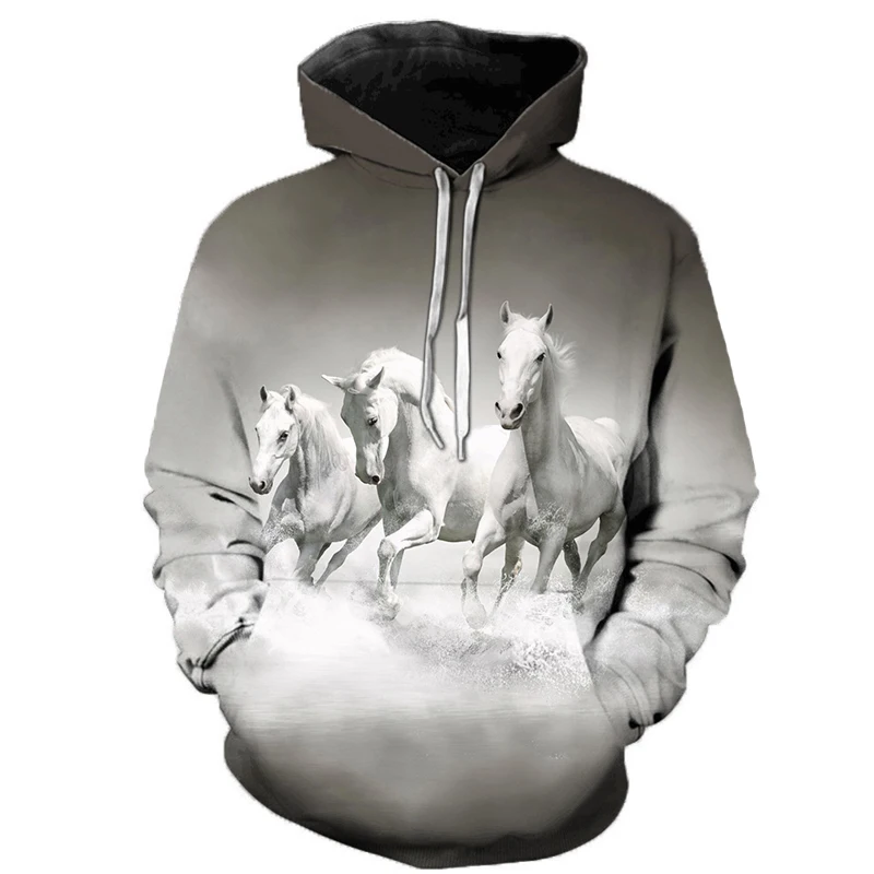 Sweat à capuche imprimé animal cheval 3D PVD pour hommes et femmes, survêtement de style Harajuku, pull décontracté, sweats à capuche Hip Hop