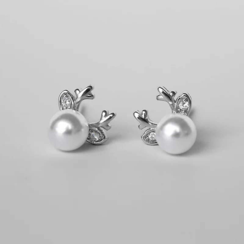 

925 sterling silver Antlers pearl Stud Earrings for Women Elegant Wedding Jewelry pendientes mujer moda 2019 Brincos