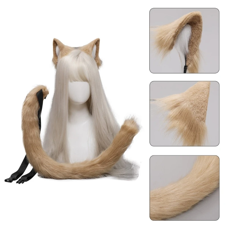 Cabelo de pelúcia hoop gato dos desenhos animados orelhas headwear cauda conjunto peludo hairband bonito headpiece anime fantasia vestido cosplay acessórios