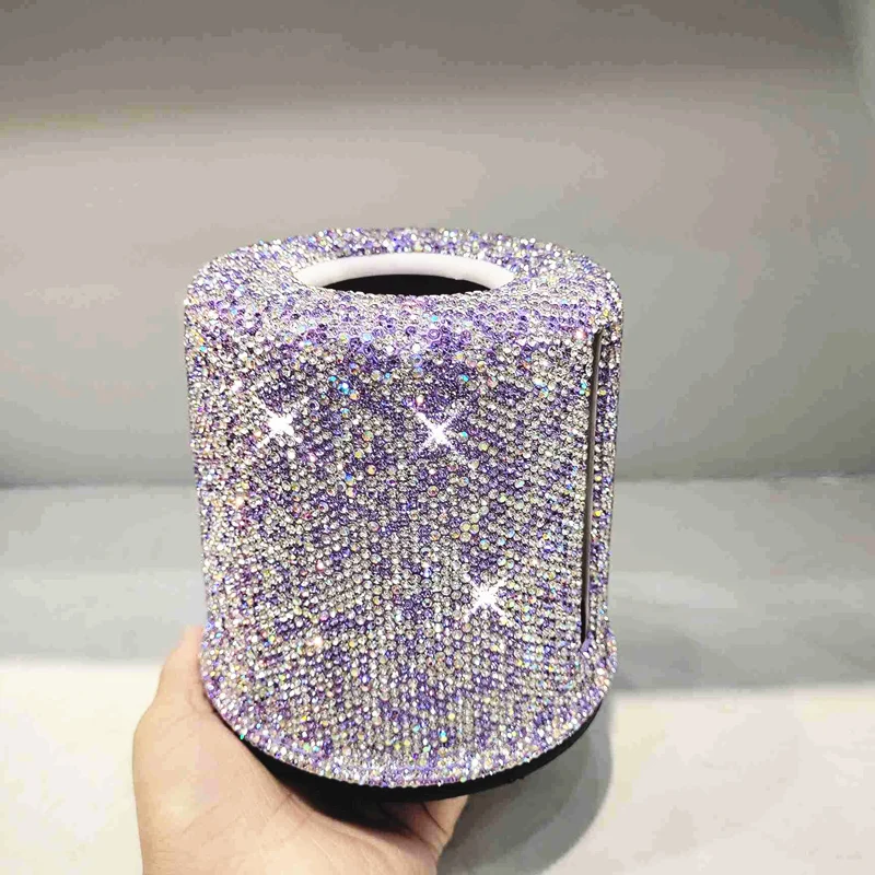 Rhinestone Cylinder Tissue Box Circular Pumping Case Office Living Room Bedroom Toilet Roll Paper Tube Bucket Holder Storage