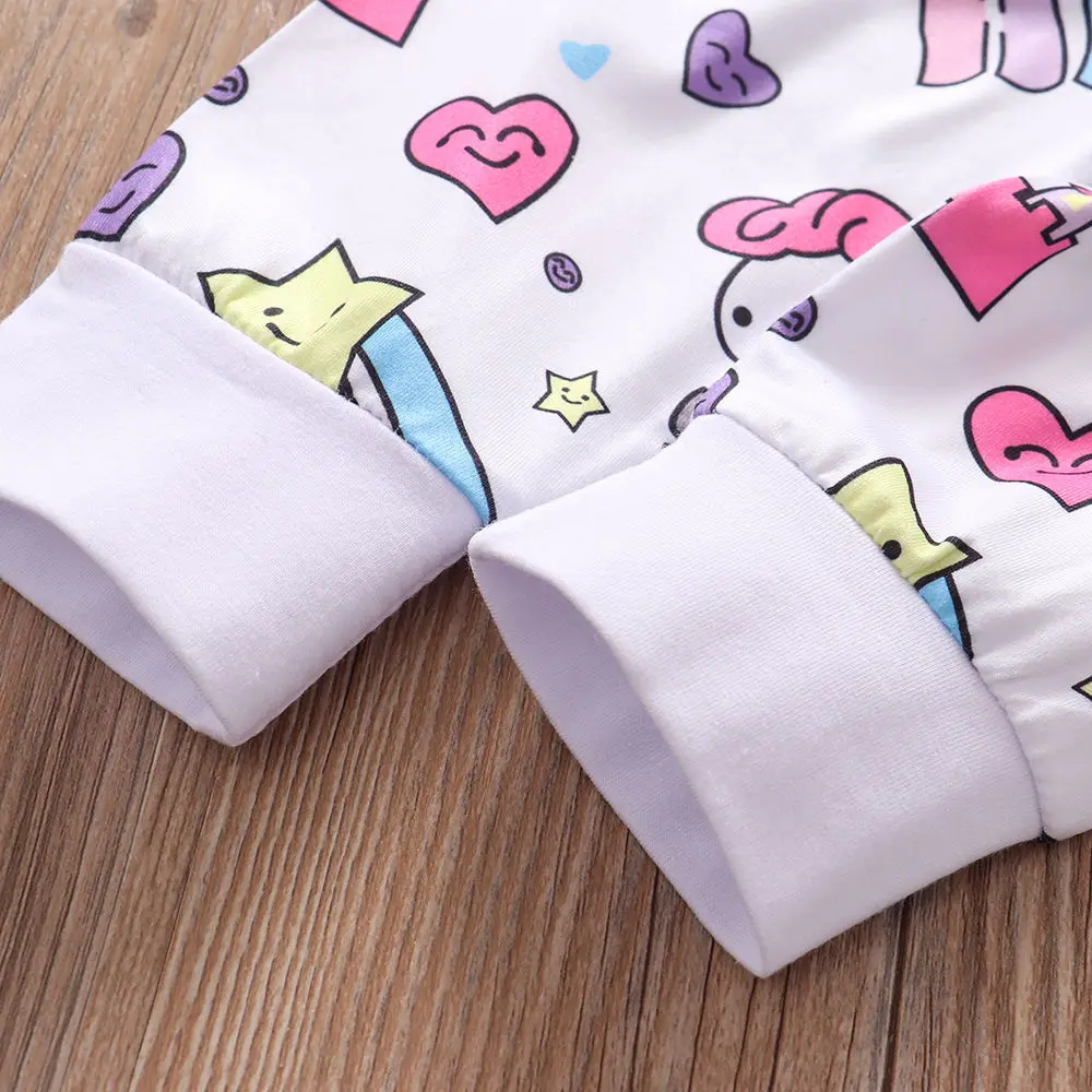 Newborn Baby Girl Clothes Sets Infant Fashion Rainbow Cartoon Pegasus Star Heart Castle 4pcs Hat+Headband+Long Sleeve+Tops+Pants