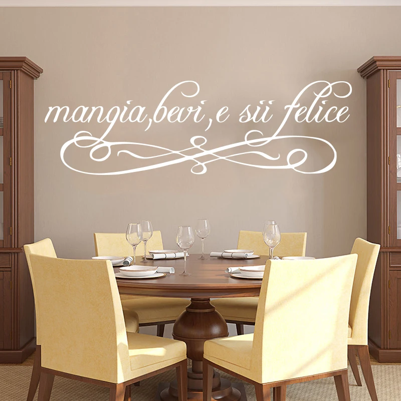 Large Italian Eat Drink Be Happy Wall Sticker Kitchen Dining Room Italy Family Love Quote Wall Decal Restaurant Vinyl Home Decor