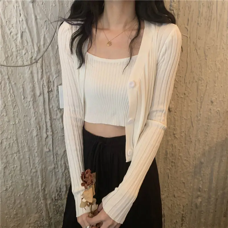 Woman Sweaters Femme Chandails Knitwear Women's Spring and Autumn Cardigan Coat Two-Piece Camisole Set Pull Hiver