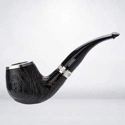 LUBINSKI High-end Ebony Smoking Pipe Wooden Tobacco Pipe Silver Round Decoration Men's Smoking Tool